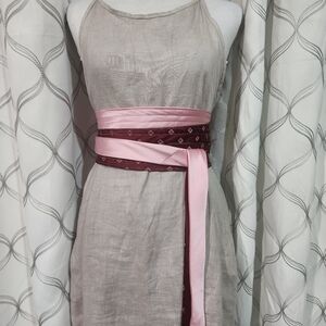 Hand Crafted Deep Rose Pink Obi Style Waist Wrap Belt 100% Silk Reclaimed